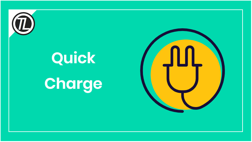 Quick Charge mit Stecker auf mintgrünem Hintergrund.
