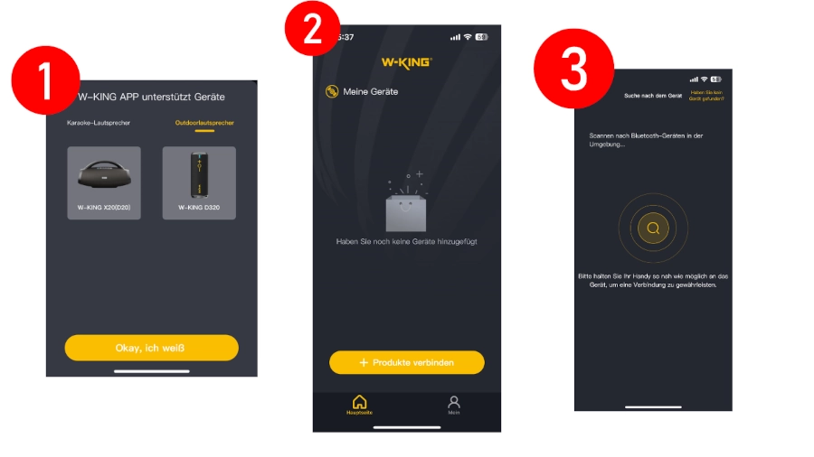 Soll dem Nutzer helfen, seinen X20 Bluetoothlautsprecher mit der W-King App zu verbinden