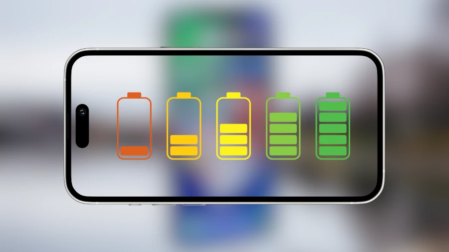 iPhone mit verschiedenfarbigen Ladebalken der Batterie.