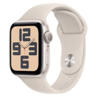 Apple Watch SE in der Farbe Polarstern mit Silikonarmband