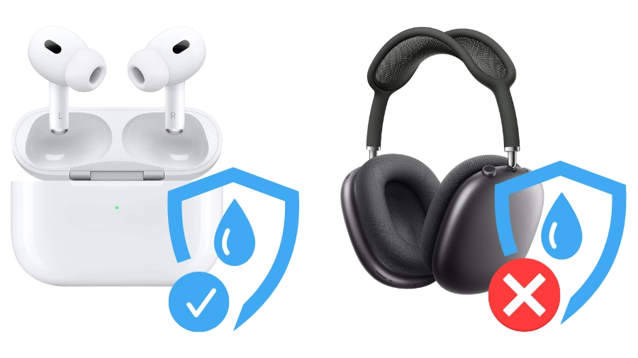 AirPods Max und AirPods Pro 2, mit und ohne Wasserschutz.