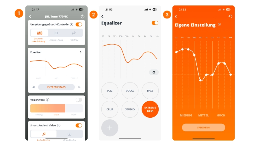 Equalizer in der JBL Headphones App selbst einstellen.