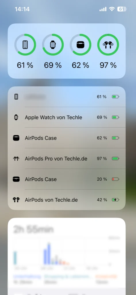 Restliche Batterieladung der AirPods Pro 2 in einem Widget auf dem Homebildschirm anzeigen lassen